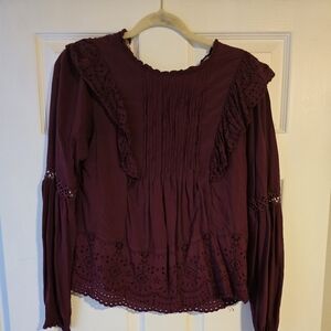 Knox Rose Deep Plum Ruffled Front Blouse